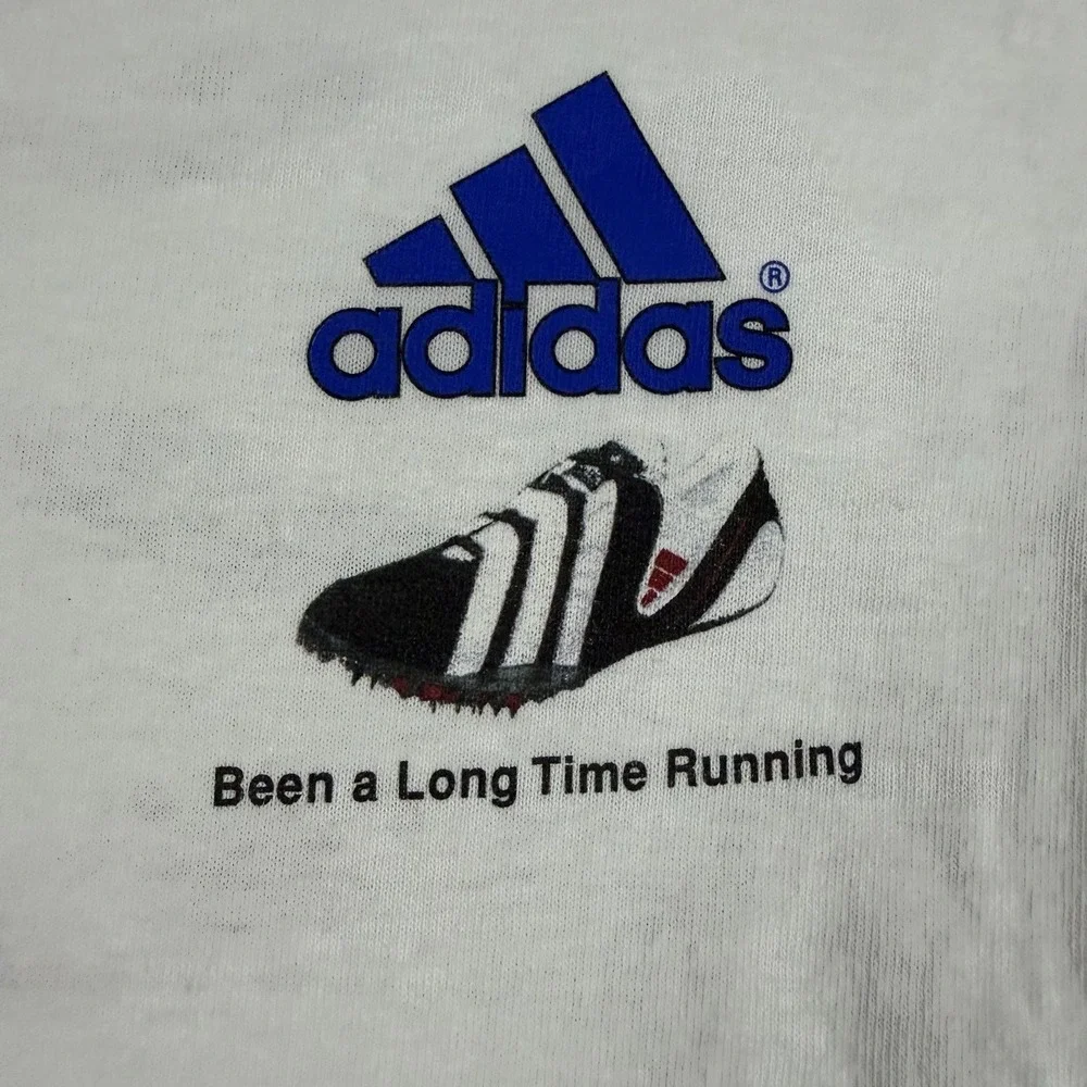 Vintage Adidas Track T Shirt Mens Medium White Graphic 90s Track Cleat History